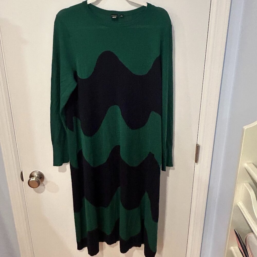 Marimekko knit merino wool blend dress Lokki Waves design
